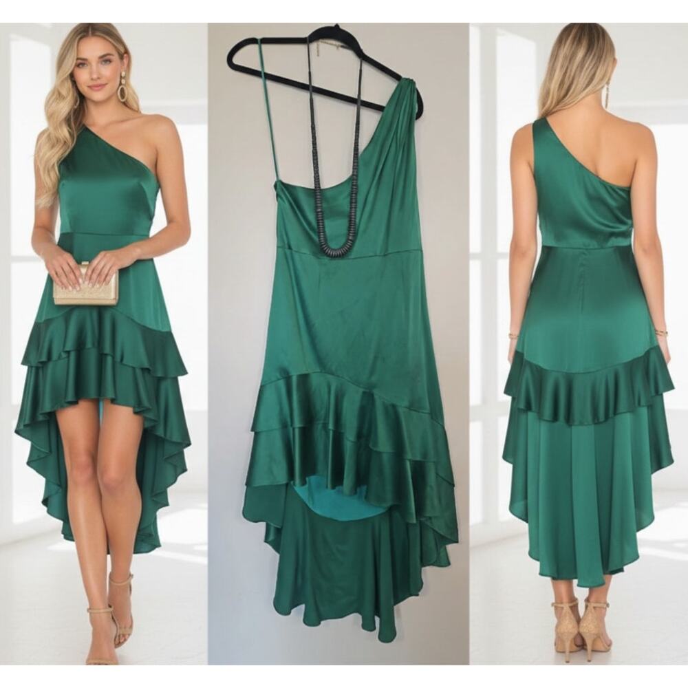 Cinq à Sept Colina One Shoulder High-Low Dress Jade Green